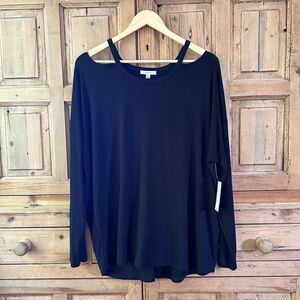 NWT Maette By Stella & Dot XXL Black Shoulder Cut Out Long‎ Sleeve Shirt